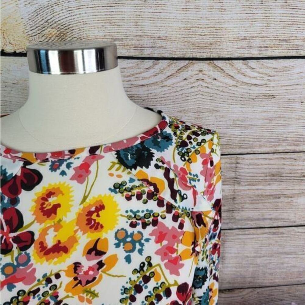 LOFT Floral Long Sleeve Ruffle Detail Floral Blouse XS - Picture 2 of 9